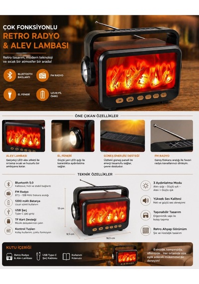 Fepe Fp-337-s Solar Panelli Fm Radyo Ve Şömine Efektli Bluetooth Speaker
