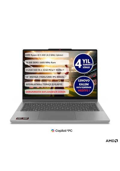 Lenovo Ideapad 5 2 İn 1 14AGP11 83UH004DTR Ryzen Aı 5 430 16 GB 512 GB SSD 14" Dos Dizüstü Bilgisayar
