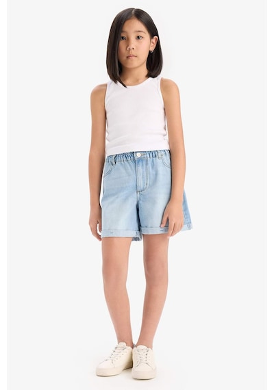 Defacto Kız Çocuk Paperbag Jean Şort B8113a825smnm39 Mavi
