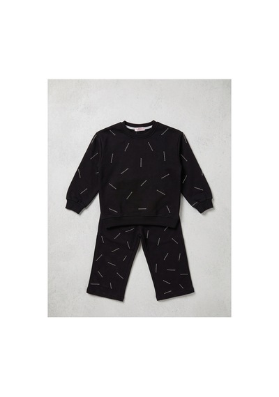 Deniva Kids Kız Çocuk Siyah Şerit Taş İşlemeli Şık Alt Üst İkili Takım