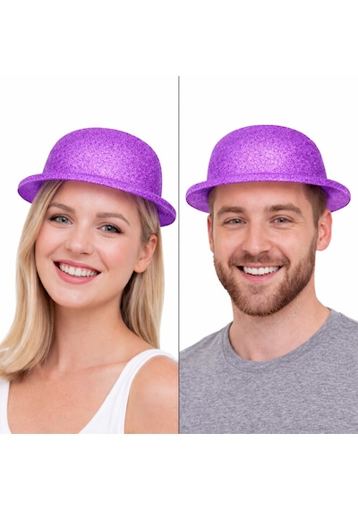 Mor - 475 - Simli Melon Şapka İnce Plastik Glitter Yetişkin - Csmo-tex - Parti Şapkası