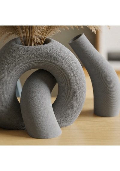 3d Baskı Interlocking Vazo - İç İçe Geçen Dekoratif Vazo-gri Çok Renkli