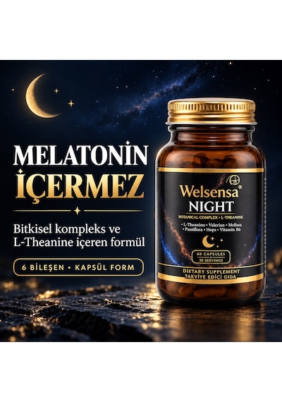 Welsensa Night Stressiz Ve Derin Uyku Döngüsüne Yardımcı Melatoninsiz Formül 60 Kapsül