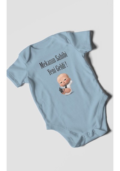 Mekanın Sahibi Yeni Geldi Baskılı Bebek Zıbını Çıtçıtlı Body 8 Renk %100 Pamuk Kısa Kol Bebe Mavisi