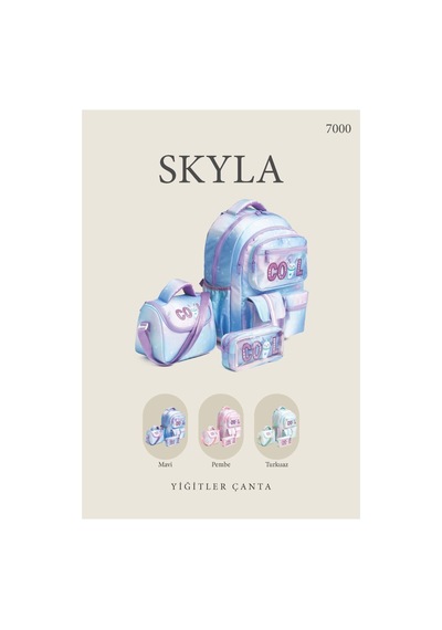 İlkokul Çanta Beslenme Kalemlik Skyla Vital 3 Lü Takım Set Pembe