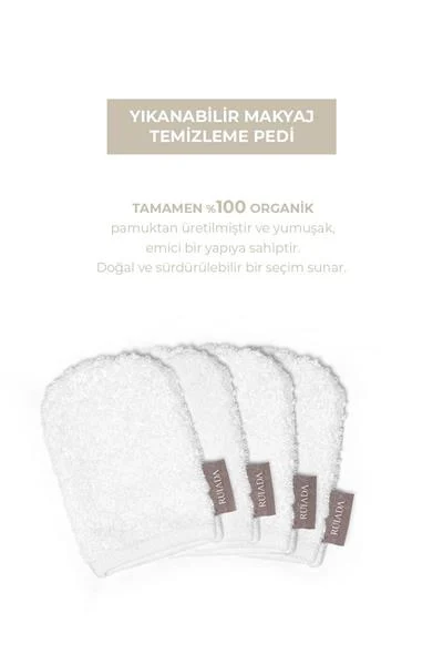 4'lü Yıkanabilir Makyaj Temizleme Pedi - %100 Organik Pamuk - Beyaz