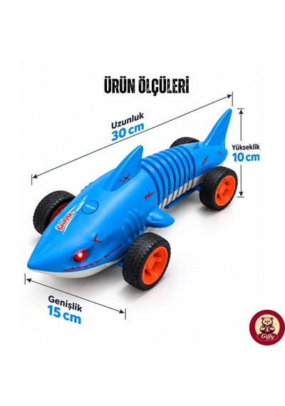 Oyuncak Uzaktan Kumandalı Köpek Balığı Pilli Işıklı Full Fonksiyon Hareket Kabiliyetli 30 Cm Boyutunda Mavi
