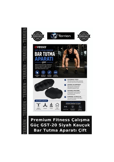 Premium Fitness Çalışma Güç Gst-20 Siyah Kauçuk Bar Tutma Aparatı Çift