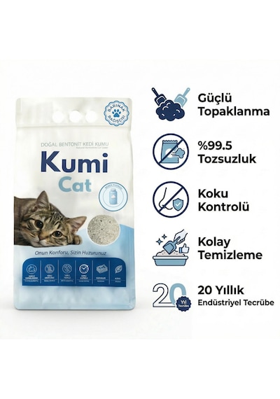 Kumi Cat Eko-premium Şefkatli Temizlik Bebek Pudrası Kokulu Kedi Kumu, Güçlü Topaklanan Bentonit 5 L