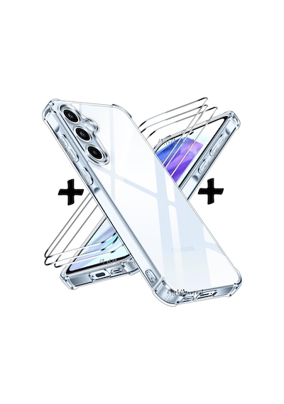 Samsung Galaxy A15 Uyumlu Kılıf Köşe Korumalı Şeffaf Silikon + 9h Cam