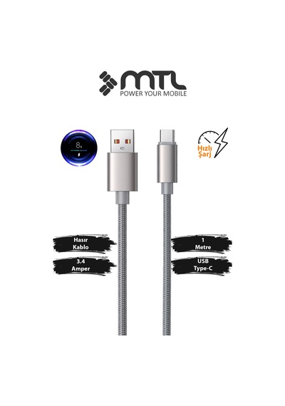 3.4a Usb To Type-c Örgülü Alüminyum Başlıklı Hızlı Şarj Ve Data Kablosu 1 Metre Mt2031