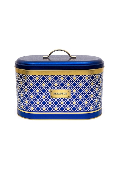 Turkish Blue Swt Home Desenli Oval Metal Ekmek Kutusu, 10.4 Lt Mavi