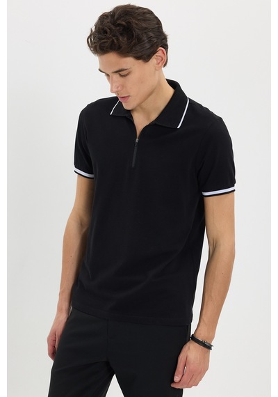 Tudors Erkek Slim Fit Dar Kesim %100 Pamuk Jakarlı Düz Yaka Ve Kol Detaylı Siyah Polo Yaka Tişört-50214 Tudors Erkek Slim Fit Dar Kesim %100 Pamuk Jakarlı Düz Yaka Ve Kol Detaylı Siyah Polo Yaka Tişört-50214