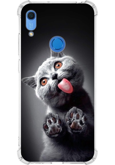 Huawei Y6s Uyumlu Kedi 2 Baskılı Şeffaf Köşe Korumalı Antişok Kılıf