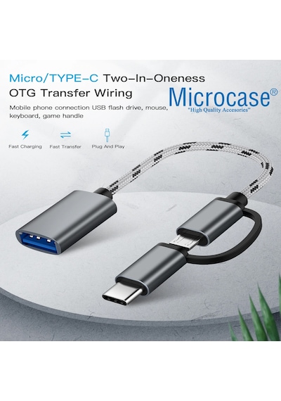 Microcase 2In1 Type C To Micro Usb 3.0 Otg Adaptör - Siyah Al2598