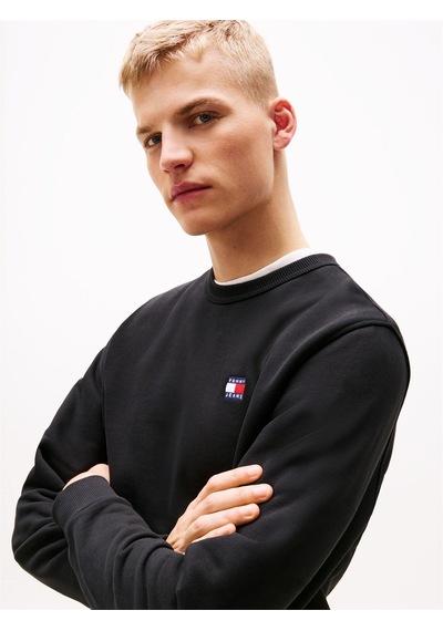 Tommy Hilfiger Tjm Reg Badge Crew Ext Erkek Siyah Sweatshirt - Dm0dm20660