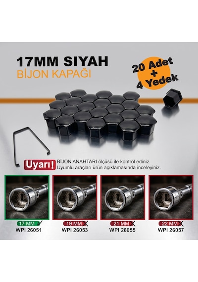20 Adet + 4 Yedek Bijon Kapağı 17mm + Sökme Aparatı Peugeot - Citreon - Fiat - Renault - Opel - Toyota - Volkswagen - Hyundai - Kia Oem: 5408.12 / 9644577080 / 1611818780 / Pb9081 / 26051 Siyah 20 Adet + 4 Yedek Bijon Kapağı 17mm + Sökme Aparatı Peugeot - Citreon - Fiat - Renault - Opel - Toyota - Volkswagen - Hyundai - Kia Oem: 5408.12 / 9644577080 / 1611818780 / Pb9081 / 26051 Siyah