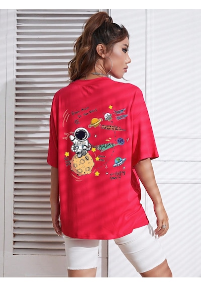 Unisex Galaksi Tasarım Basklı Tshirt Kırmızı
