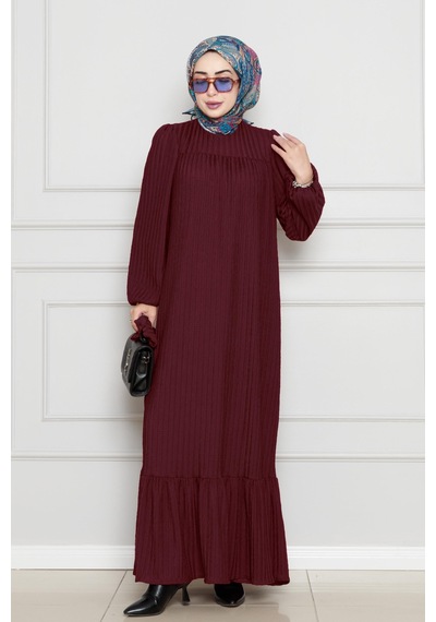 Sevitli Robalı Sahra Tesettür Elbise-bordo-4588 Bordo