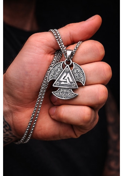 Paslanmaz Çelik Norse Odin Sembolü Valknut Viking Erkek Kolye Gümüş