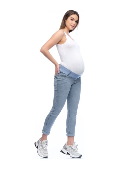 Busa Hamile Çizgili Alt Karın Destekli Mom Fit Kot Pantolon Mavi-mavi