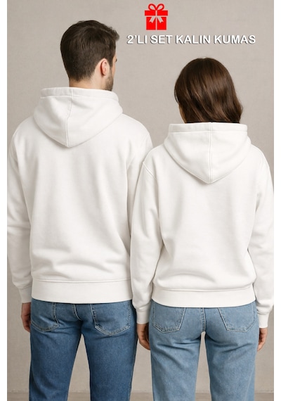 Nevermind Sevgili Çift Kombin Ateş Ve Su Baskılı Hoodie Unisex Oversize Ka Beyaz