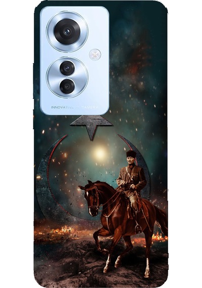 Oppo Reno 11f Uyumlu Atatürk At Üstünde Zafer Baskılı Silikon Kılıf Renkli