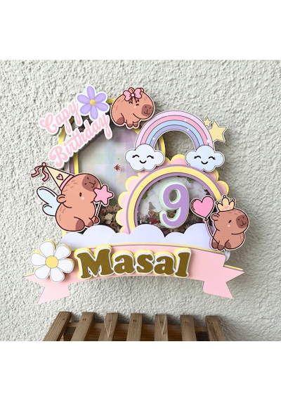 Kapibara Capybara Temalı Kız Çocuk Doğum Günü İsme Özel 3d Pasta Parti Süsü Cake Topper Çocuk