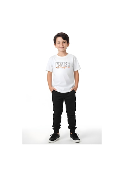 Fyk Kids Erkek Çocuk Never Don't Yazı Baskılı Alt-üst Yazlık Takım Beyaz