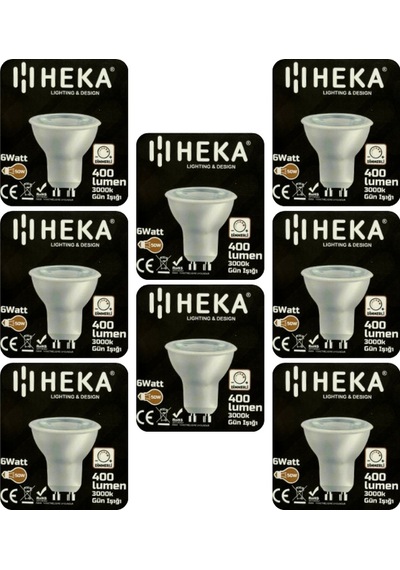 8 Adet Heka 6w 50w 3000k Sarı Işık Gu10 Duylu Dim Edilebilir Led Spot Ampul Heka