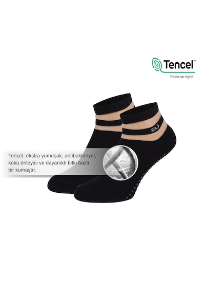 Allunique Kadın Kaydırmaz Taban Şeffaf Çizgili Siyah Yoga Ve Pilates Çorabı Siyah