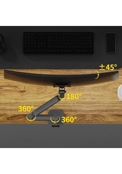 Tek Kollu Monitör Kolu Ve Monitör Standı 13-32 İnç, 9 Kg, Vesa 75x75 100x100 Uyumlu, Yay Destekli 360 Döner Ayarlanabilir Masaüstü Ekran Tutucu Siyah