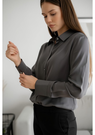 Modeva Global Modern Duruşlu Şık Oversize Gri Gömlek Gri
