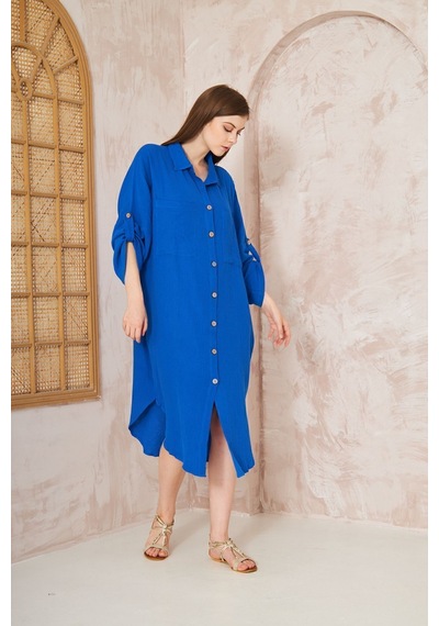 Yıldızistan Kadın Saks Müslin Extra Geniş Oversize Yarasa Kol Cepli Uzun Kollu Yazlık Gömlek Elbise 3440495 Saks Mavi Yıldızistan Kadın Saks Müslin Extra Geniş Oversize Yarasa Kol Cepli Uzun Kollu Yazlık Gömlek Elbise 3440495 Saks Mavi