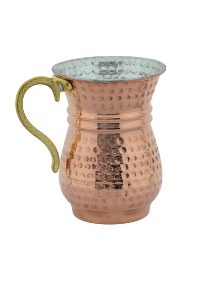Ludıa Geleneksel El İşlemesi 300ml Bakır Kulplu Maşrapa Ayran Bardağı 7,5cmx10cm Bakır