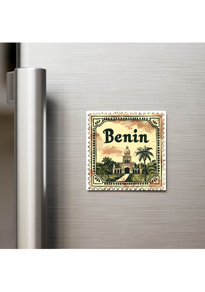 Benin Benin - Posta Pulu Temalı Ülke - Baskılı Buzdolap Magneti Kare - 9x9 Cm