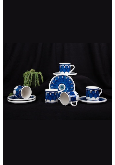 4 Adet Ar Yıldız Kahve Fincan Seti Blue Wave 6 Kişilik Çok Renkli
