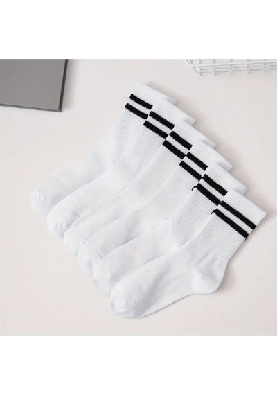 Hitit Socks Unisex 5 Çift Premium Kalite Yüksek Pamuklu Kolej Çorap Beyaz
