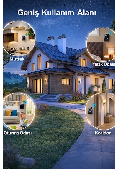 2 Buton 1 Alıcı Kablosuz Kapı Zili Led Göstergeli Siyah, 300 M Güçlü Çekim, 60 Melodi, Yüksek Ses Ayarlı