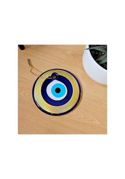 Slyvery Jewels - Duvar Nazar Boncuğu 13 Cm Cam, Altın Çerçeveli İp Askılı Dekor Hediye Kutulu
