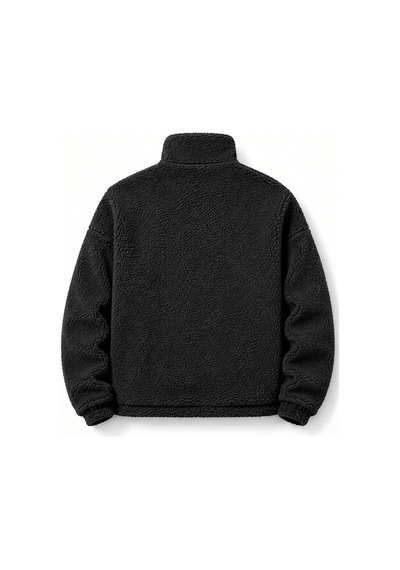 Genius Store Oversize Peluş Erkek İçi Polarlı Tam Fermuarlı Sherpa Sonbahar Kış Kadın Polar Sweatshirt Oversıze-pelus Siyah