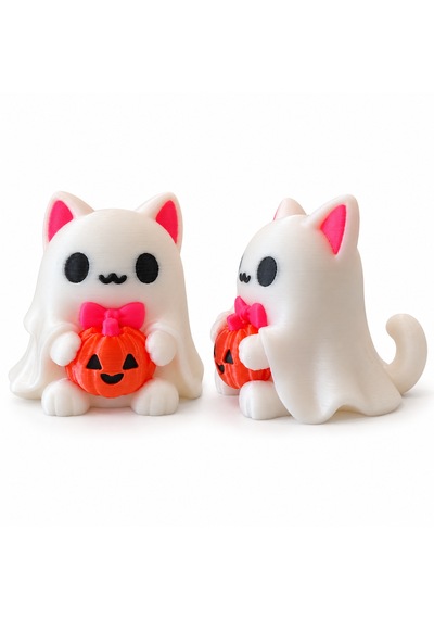 2'li Balkabağına Sarılan Hayalet Kedi Figürü Cadılar Bayramı Dekoratif Set 7,5 X 7,5 X 6 Cm Çok Renkli