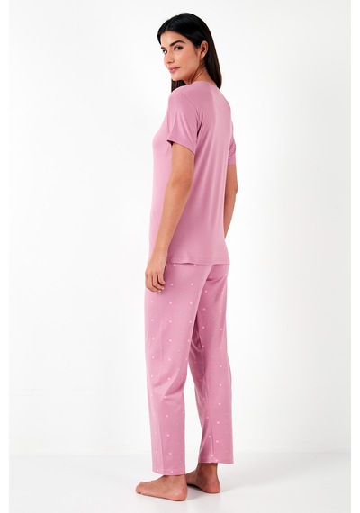 Lela Regular Fit Bisiklet Yaka Kısa Kollu Bayan Pijama Takımı 65750107 Pudra