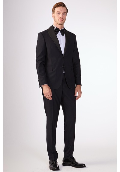Dufy Siyah Erkek Slim Fit Mono Yaka Smokin Takım - 79125 Siyah