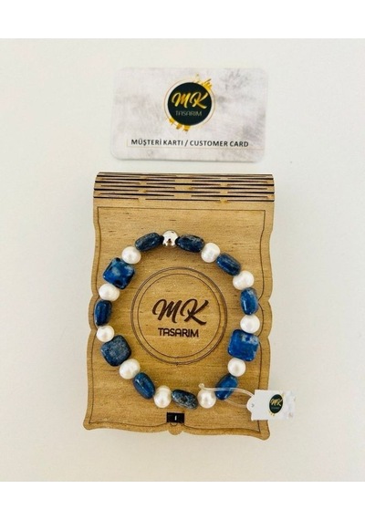 Gerçek Inci -lapis Lazuli Bileklik Mktasarım Özel Kutusunda Mktasarım Özel Müşteri Kartlı Çok Renkli