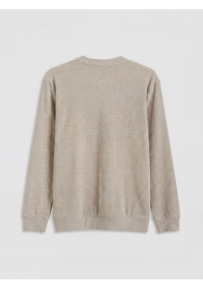 Lcwaıkıkı Classic Bej Bisiklet Yaka Dokulu Erkek Sweatshirt