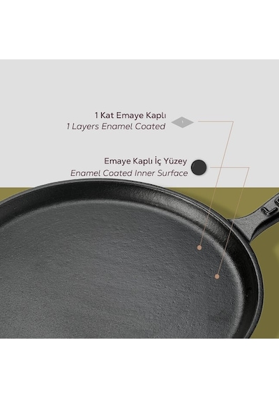 Lava Döküm Yuvarlak Pizza Krep Pankek Tavası Döküm Demir Yekpare Saplı Çap Ø 26cm Siyah