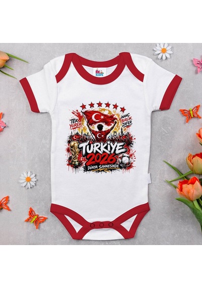 Bk Gift Türkiye Taraftar Temalı 2026 Dünya Kupası Tasarımlı Kırmızı Bebek Body Zıbın-4 Tek Yürek Milli Takım Ruhu