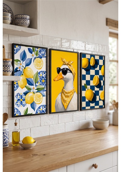 Siyah Ahşap Çerçeveli Mavi Sarı Limon Temalı Duvar Tablosu 3 Lü Set Eğlenceli Ördek Ve Meyve Desenli Modern Dekorasyon Kabartma Görünümlüdür Siyah Siyah Ahşap Çerçeveli Mavi Sarı Limon Temalı Duvar Tablosu 3 Lü Set Eğlenceli Ördek Ve Meyve Desenli Modern Dekorasyon Kabartma Görünümlüdür Siyah