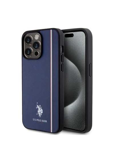 Apple iPhone Uyumlu 15 Pro Max Kılıf U.s. Polo Assn.  Lisanslı Üç Renk Şerit Tasarımlı Baskı Logolu Lacivert